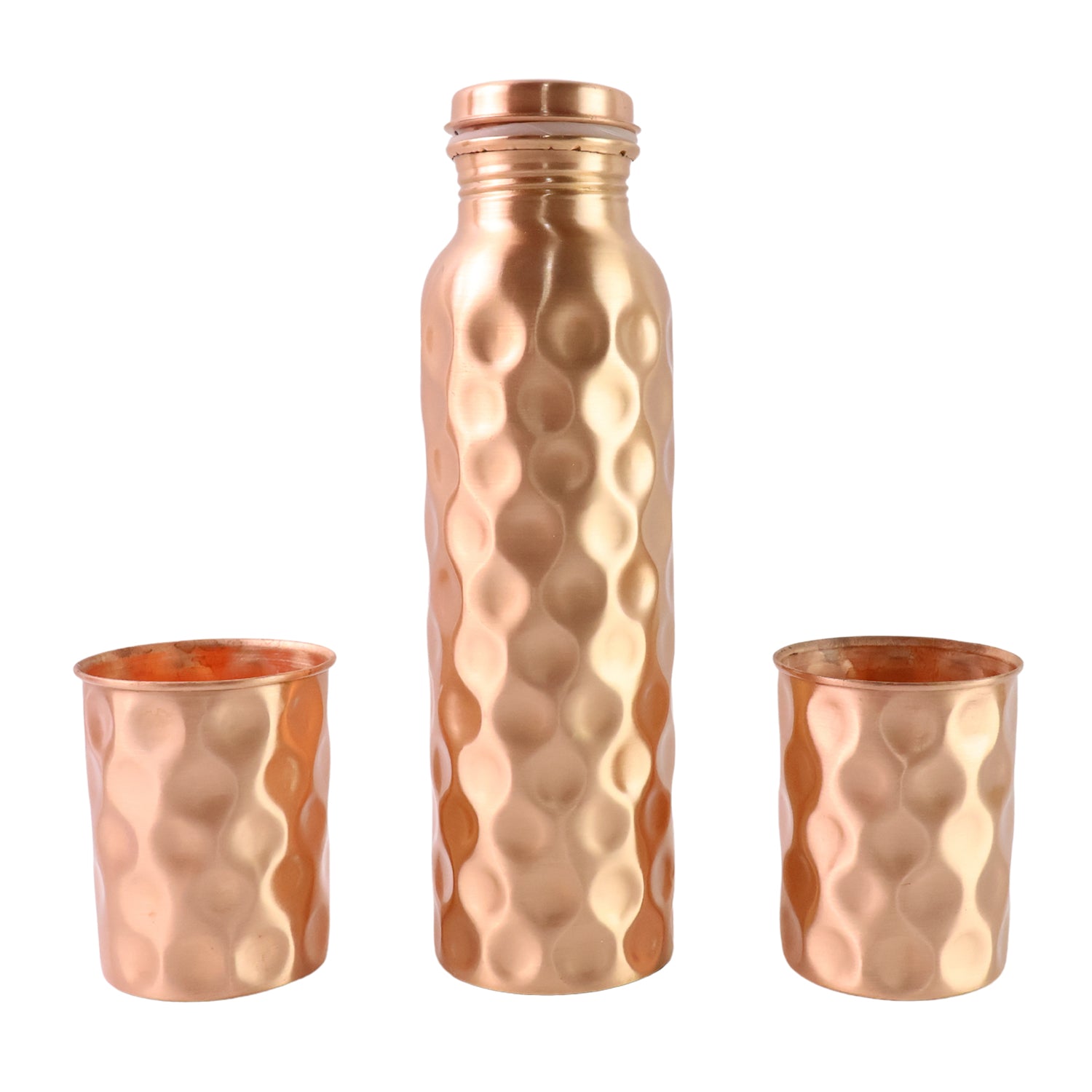 Diamond Cut Copper Water Bottle 2 Glasses With Gift Box (3 Pcs Set) Diamond Cut Copper Water Bottle 2 Glasses With Gift Box (3 Pcs Set)